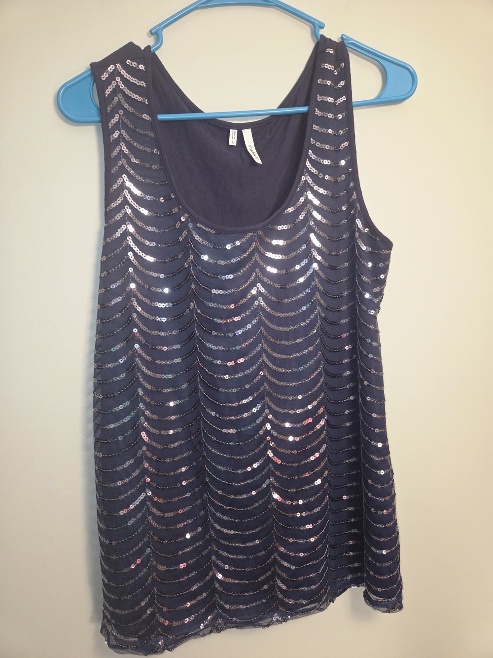 Studio Y Navy Sequin Scoop Neck Tank